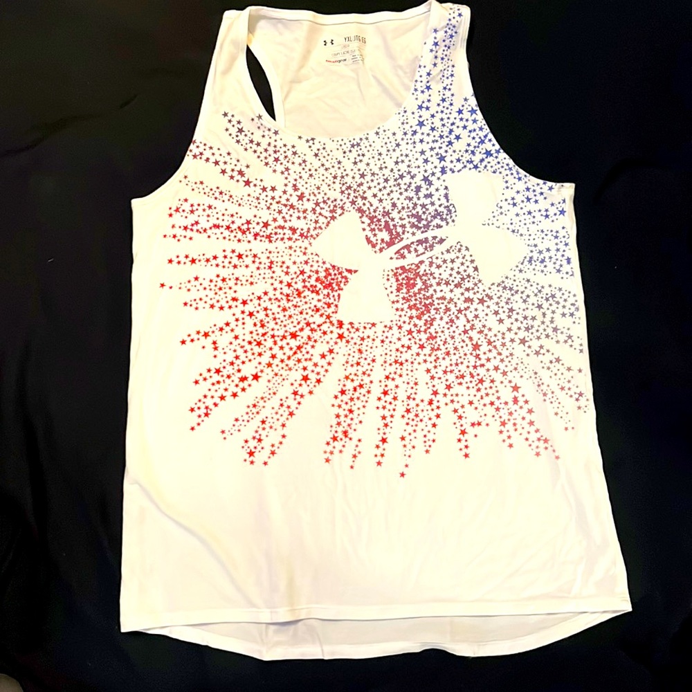 Under Armour white with multi colored stars work out top.